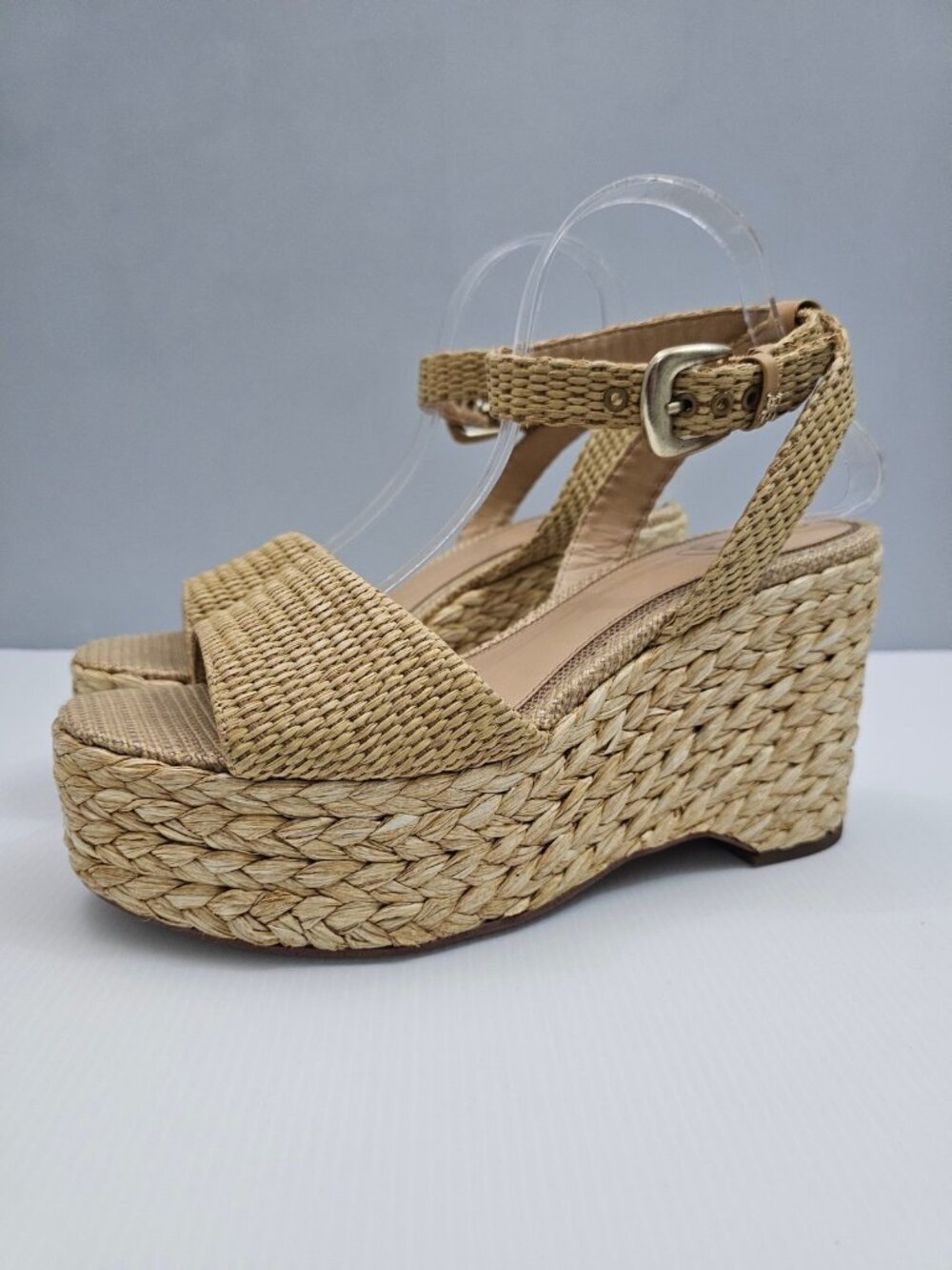Sam Edelman April Espadrille Wedge Sandal Womens 10.5 Sand Raffia Platform NEW